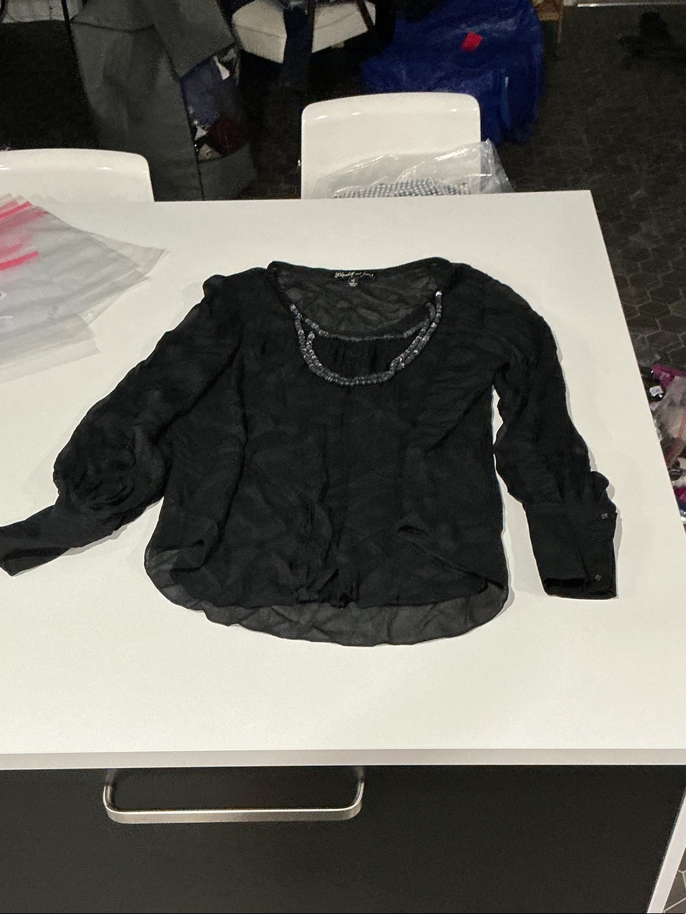 Elizabeth and James Black Beaded Scoop-Neck Blouse
